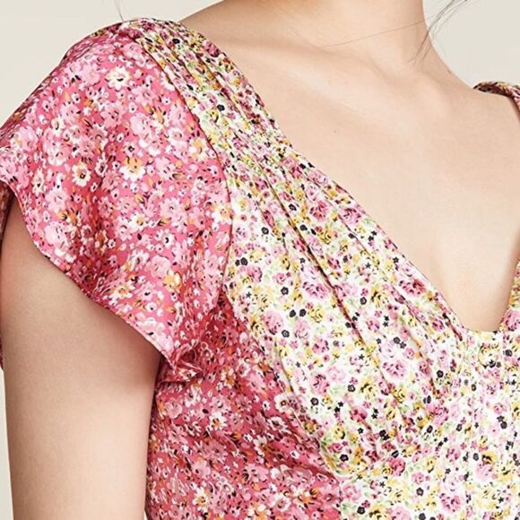 Cinq à Sept Jessica Midi Pink Yellow Dress Floral Stripe Wrap Size 0 - Picture 5 of 11